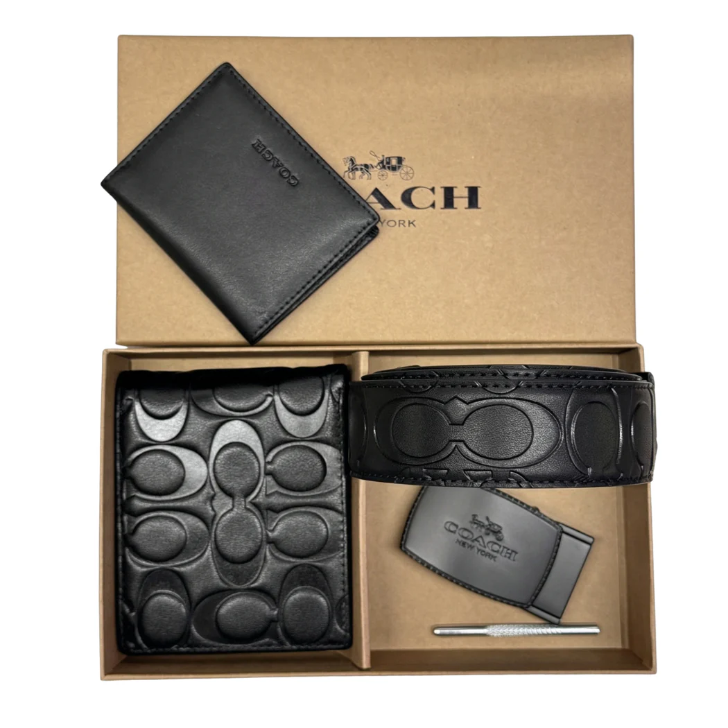 Coach Compact 3-in-1 Bifold Set in Engraved Leather Black β F74064 - Image 2