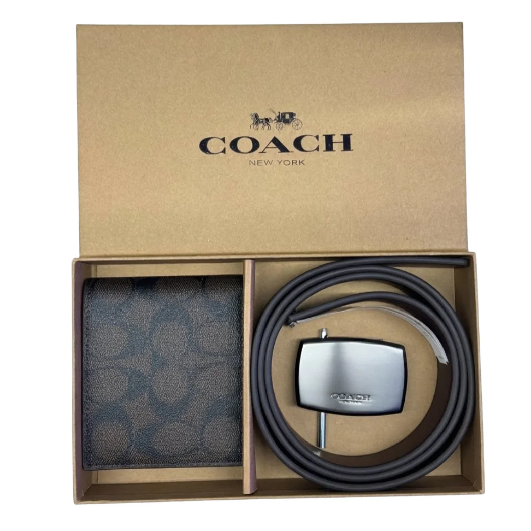 Coach Compact 3-in-1 Bifold Set in Signature Canvas Brown – F74993