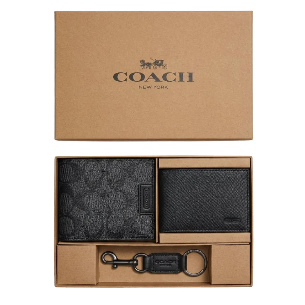 Coach Compact 3-in-1 Wallet Set in Signature Canvas Black – F74736