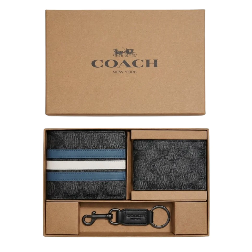 Coach Compact 3-in-1 Wallet Set in Signature Canvas with Varsity Stripe β F26072