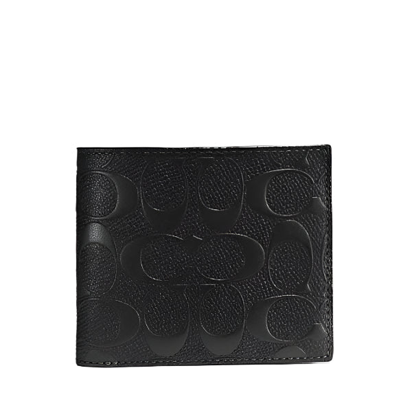 Coach Compact ID Wallet in Signature Embossed Leather Black - F75371