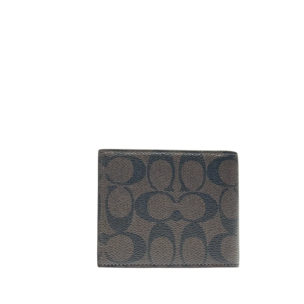 Coach Compact ID Wallet in Signature Monogram Leather Dark Brown - F74993