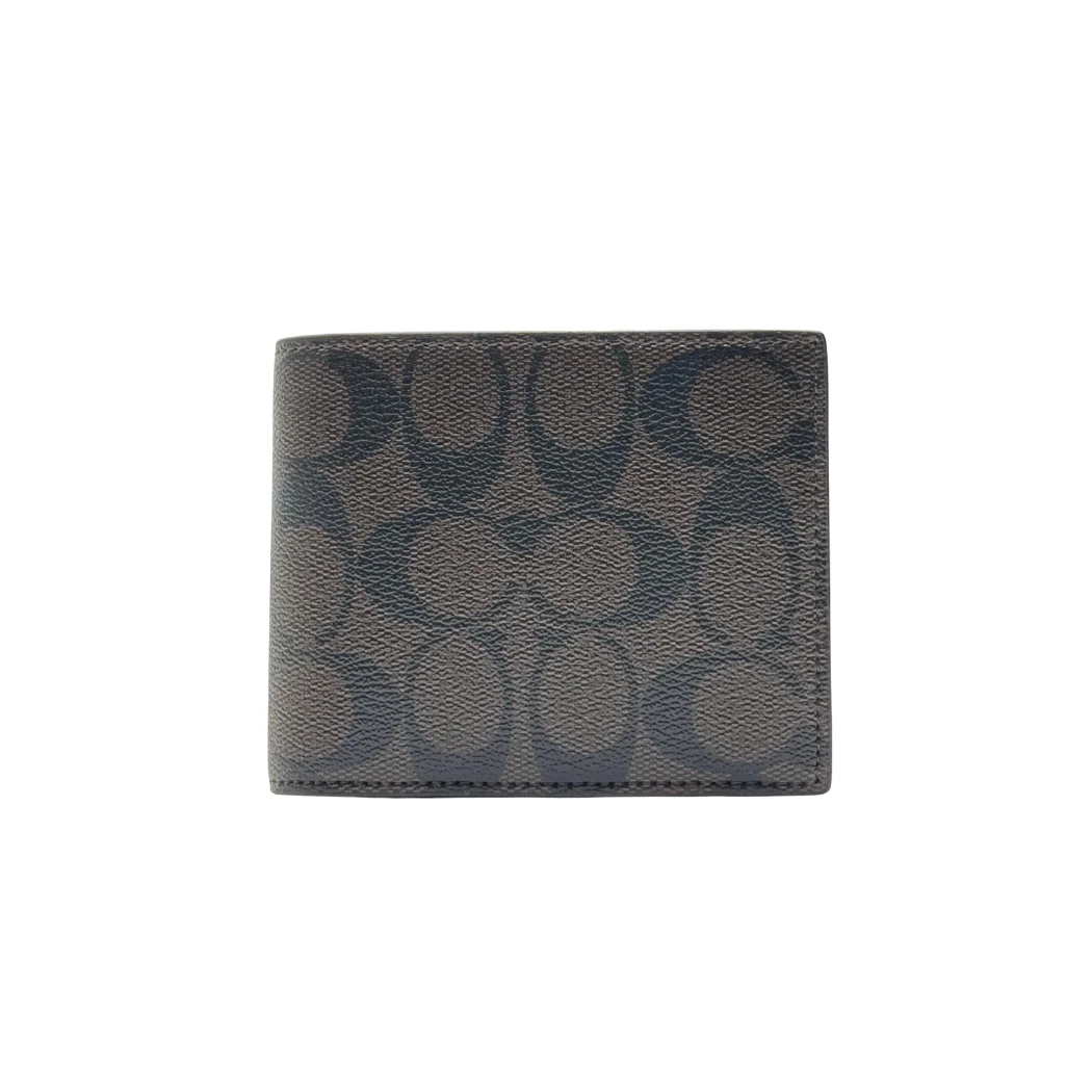 Coach Compact ID Wallet in Signature Monogram Leather Dark Brown - F74993 - Image 2