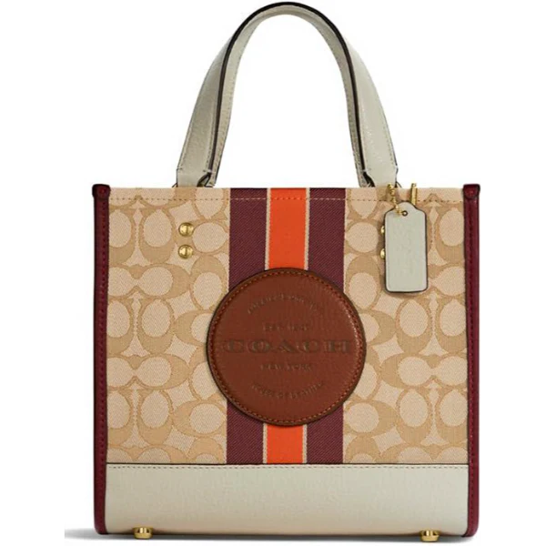Coach Dempsey Tote 22 Cream Canvas Leather - C7083