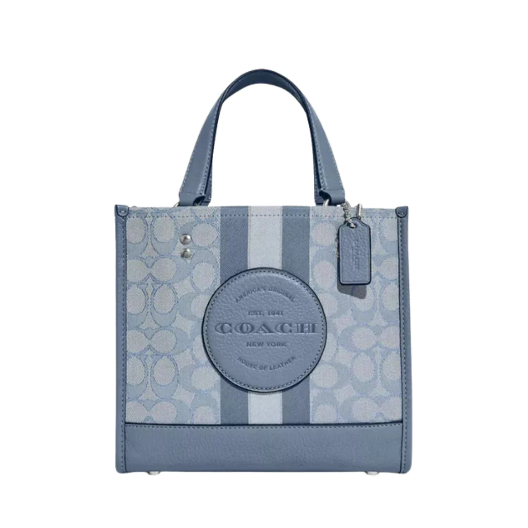 Coach Dempsey Tote 22 Light Blue Canvas Leather - C8417