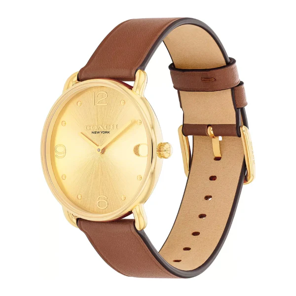 Coach Elliot Brown Leather Strap Gold Dial Quartz Watch for Ladies - 14504201 - Image 2