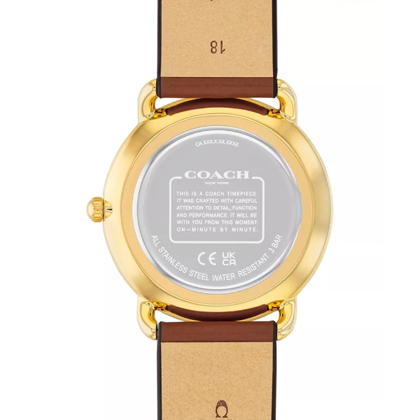 Coach Elliot Brown Leather Strap Gold Dial Quartz Watch for Ladies - 14504201 - Image 3