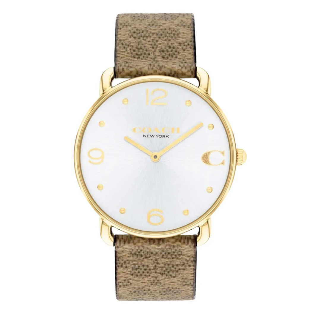 Coach Elliot Brown Leather Strap Silver Dial Quartz Watch for Ladies - 14504205