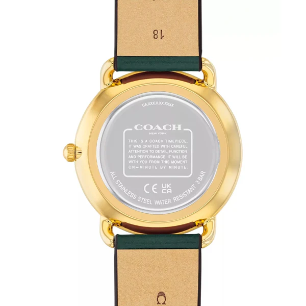 Coach Elliot Green Leather Strap Gold Dial Quartz Watch for Ladies - 14504202 - Image 3