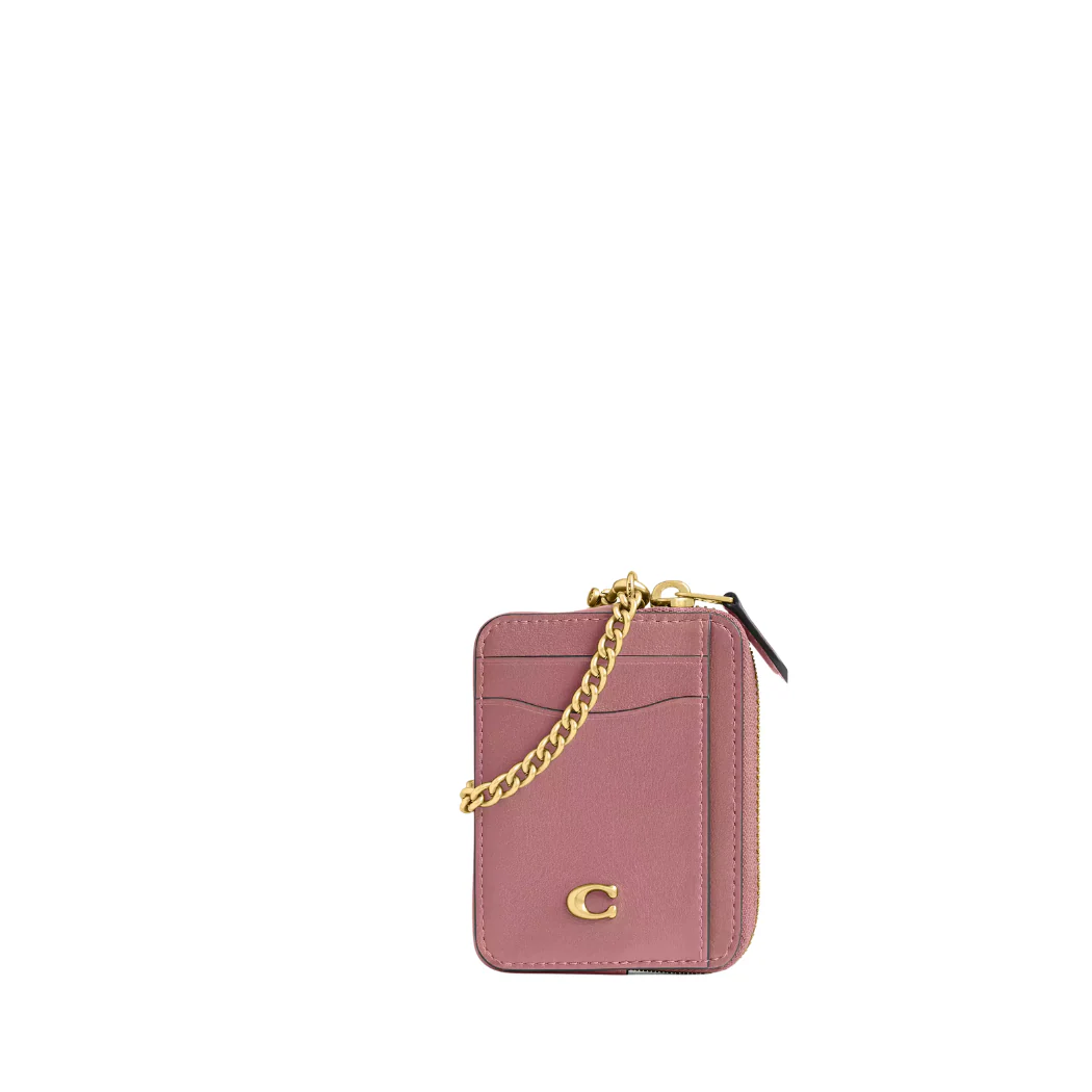 Coach Essential Chain Card Case Leather Light Grey - CAH08