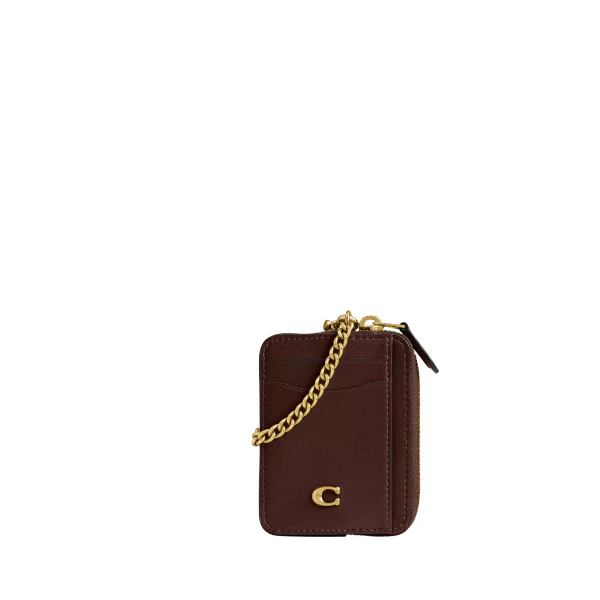 Coach Essential Chain Card Case Leather Maple Brown - CAH08