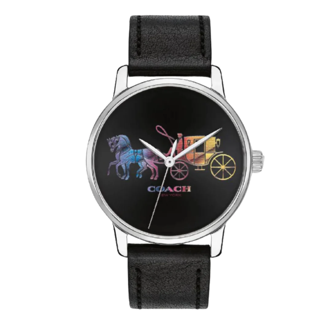 Coach Grand Black Leather Strap Black Dial Quartz Watch for Ladies - 14503585