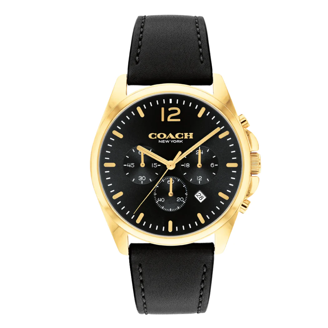 Coach Greyson Black Leather Strap Black Dial Chronograph Quartz Watch for Gents - 14602631