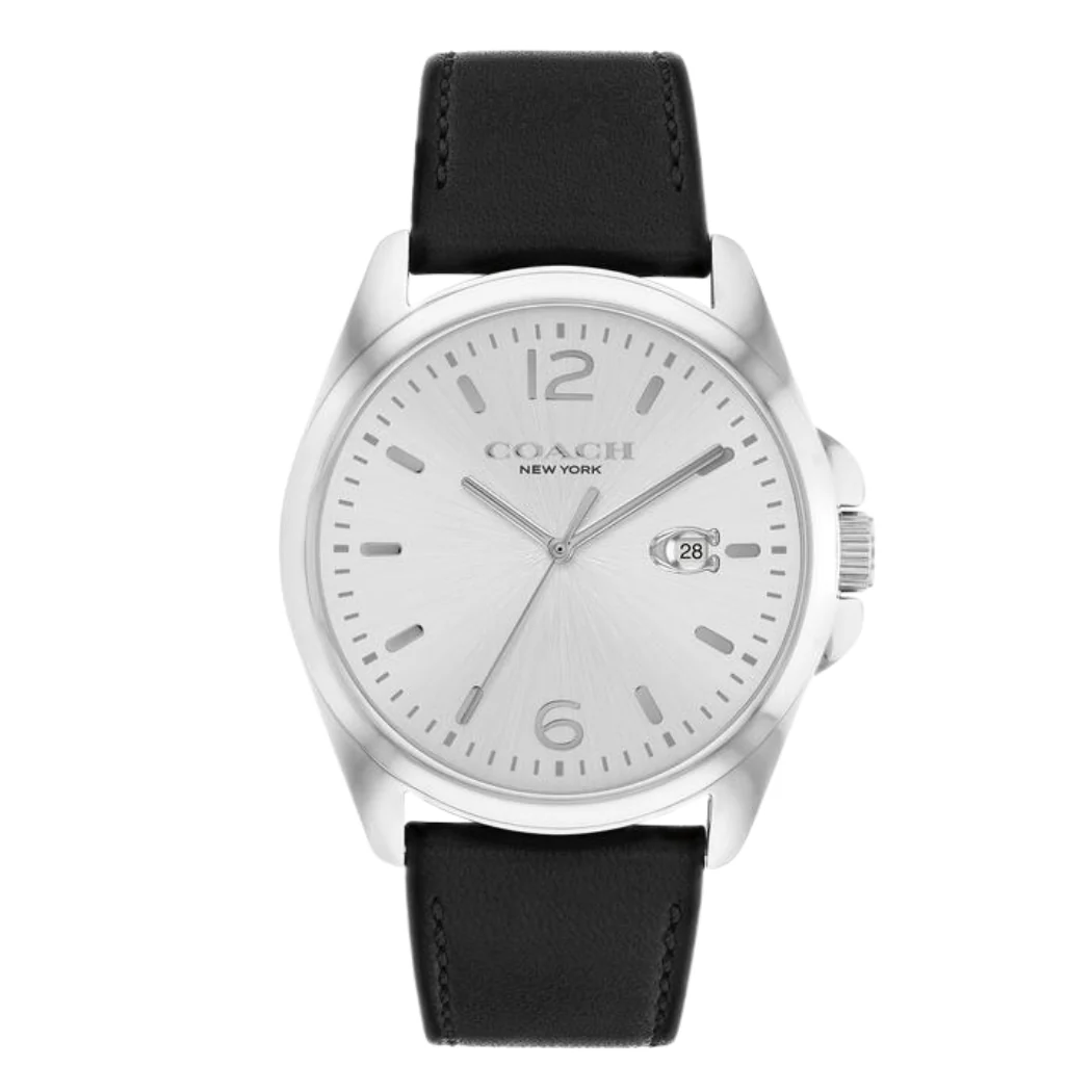 Coach Greyson Black Leather Strap Silver Dial Quartz Watch for Gents - 14602608