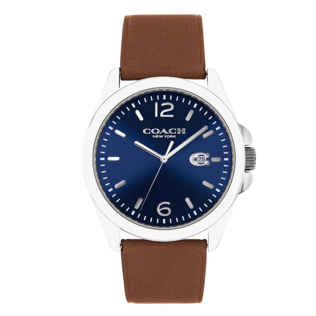 Coach Greyson Brown Leather Strap Blue Dial Quartz Watch for Gents - 14602585