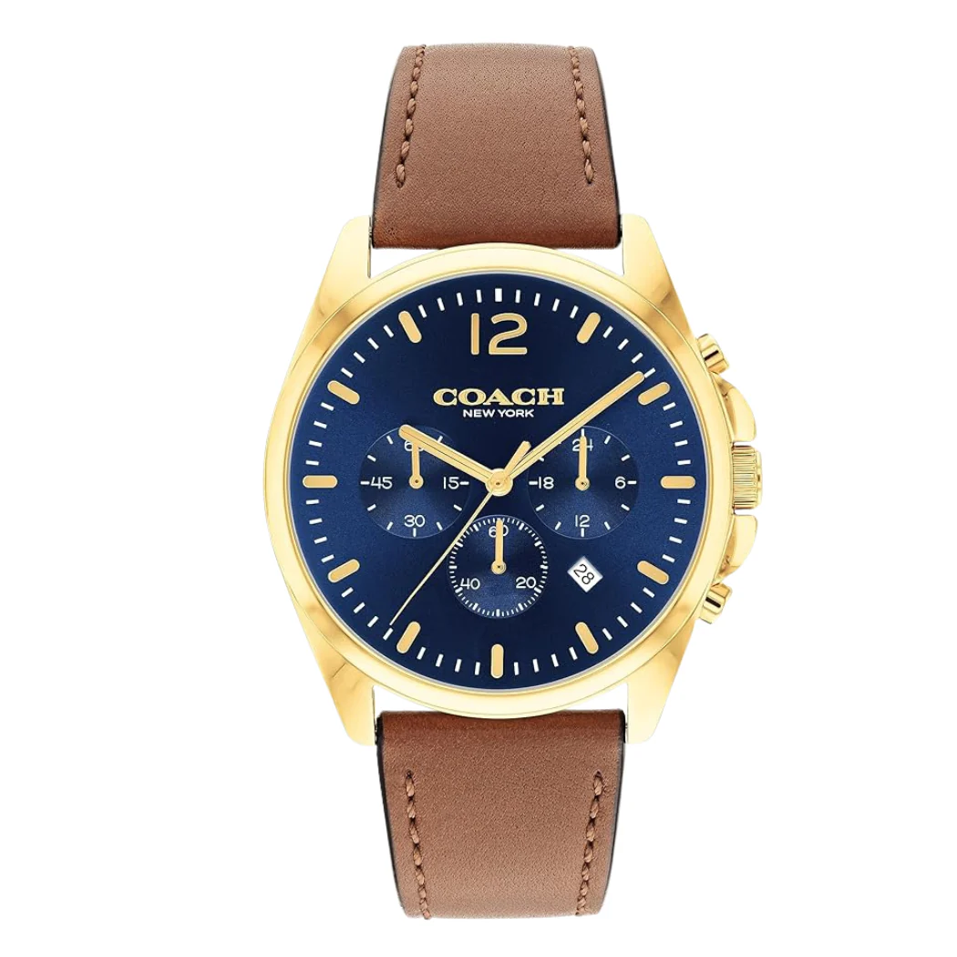 Coach Greyson Brown Leather Strap Dark Blue Dial Chronograph Quartz Watch for Gents - 14602629