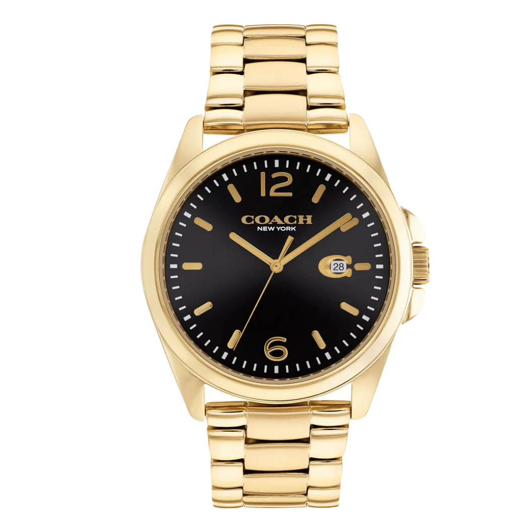 Coach Greyson Gold Stainless Steel Black Dial Quartz Watch for Gents - 14602580