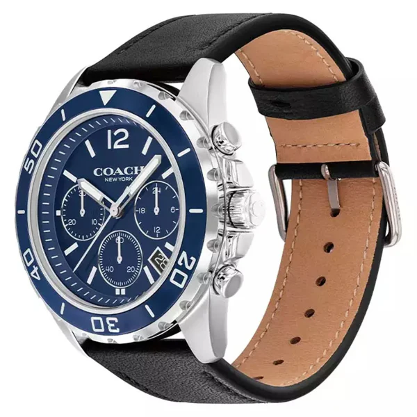 Coach Kent Black Leather Strap Blue Dial Chronograph Quartz Watch for Gents - 14602666 - Image 2