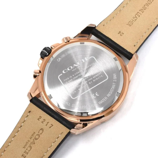 Coach Kent Black Leather Strap Rose Gold Dial Chronograph Quartz Watch for Gents - 14602559 - Image 3