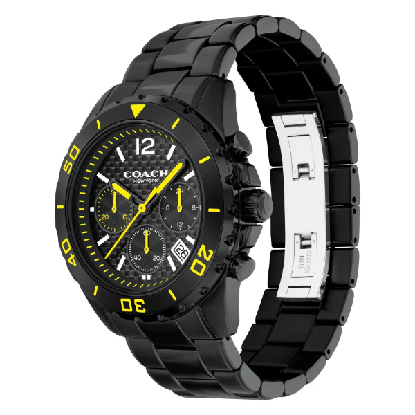 Coach Kent Black Stainless Steel Black/Yellow Dial Chronograph Quartz Watch for Gents - 14602563 - Image 2