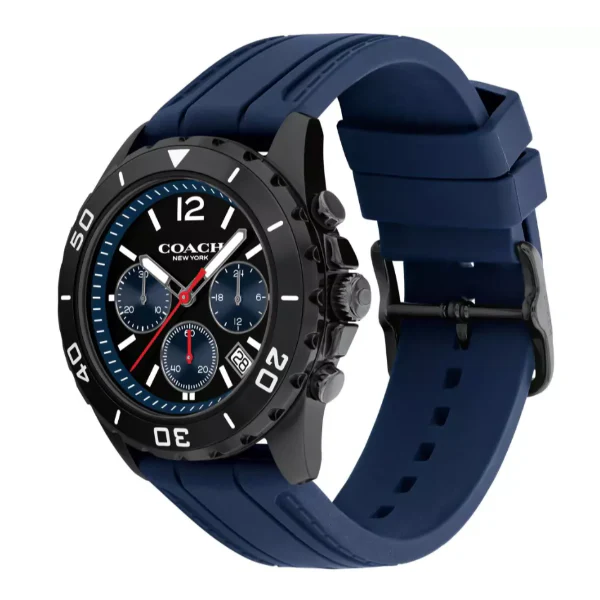Coach Kent Blue Silicone Strap Black Dial Chronograph Quartz Watch for Gents - 14602566 - Image 2