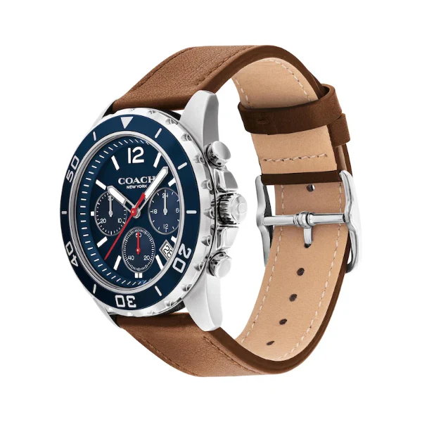 Coach Kent Brown Leather Strap Blue Dial Chronograph Quartz Watch for Gents - 14602560 - Image 2
