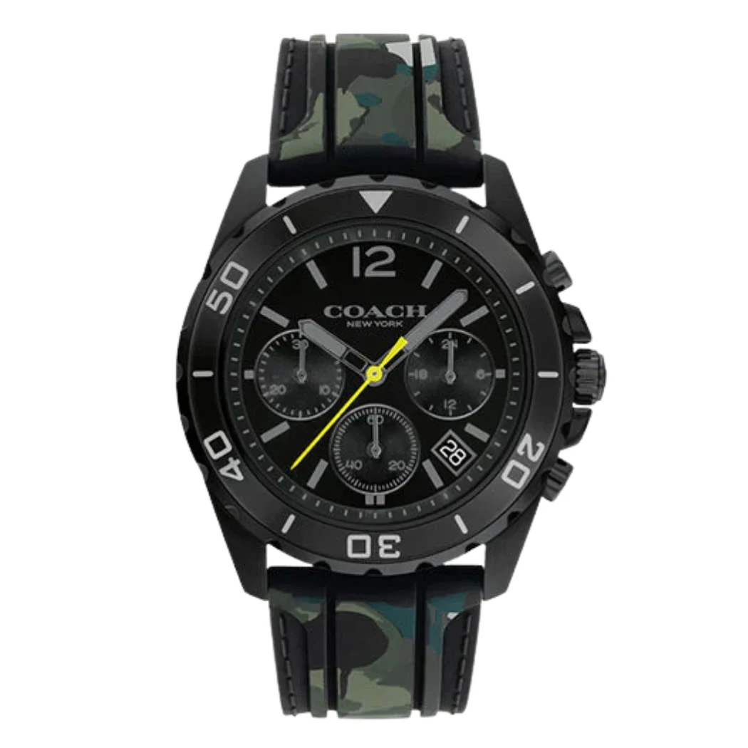 Coach Kent Camo Multi Color Silicone Strap Black Dial Chronograph Quartz Watch for Gents - 14602567