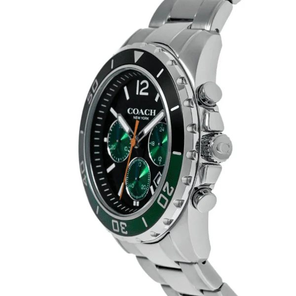 Coach Kent Silver Stainless Steel Black/Green Dial Chronograph Quartz Watch for Gents - 14602557 - Image 2
