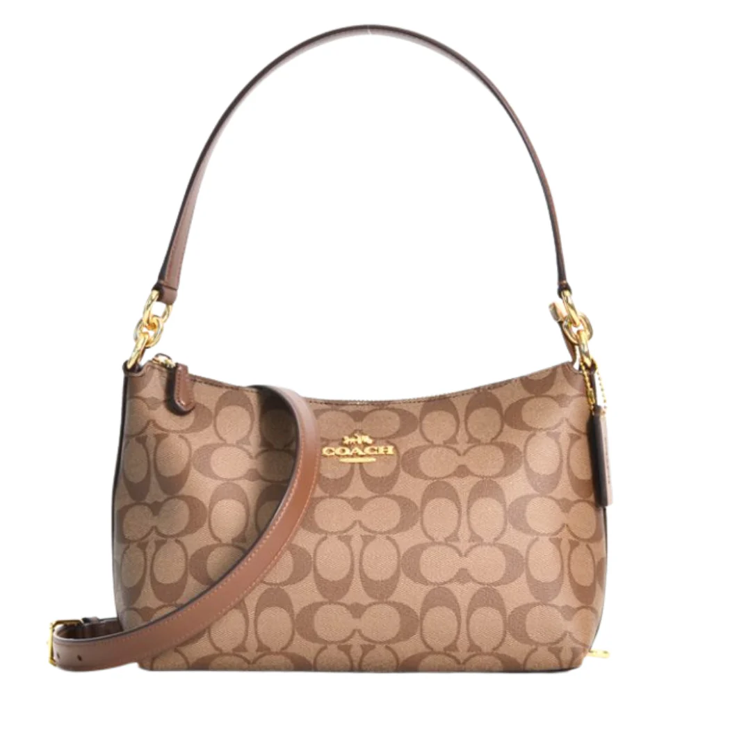 Coach Lewis Shoulder Bag Signature Khaki Saddle 2 Light Brown - 85696