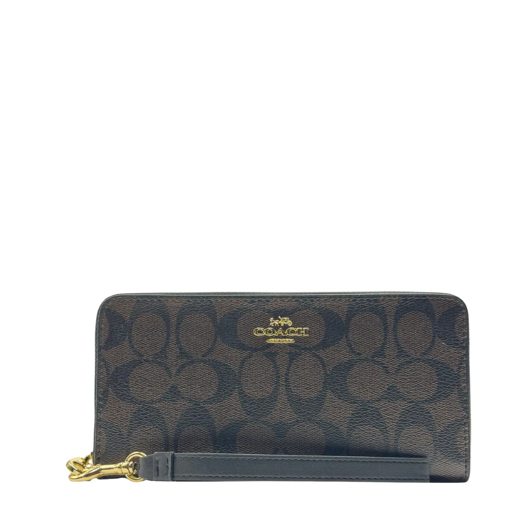 Coach Long Zip Around Wallet in Signature Canvas Brown - C4452