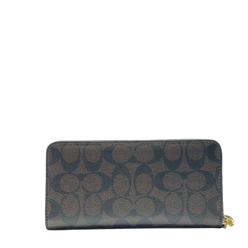 Coach Long Zip Around Wallet in Signature Canvas Brown - C4452 - Image 2