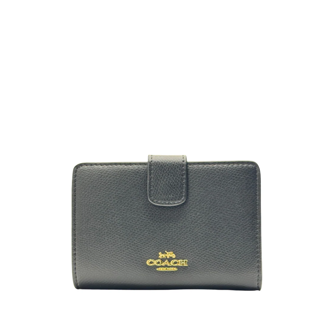 Coach Medium Corner Zip Wallet in Crossgrain Leather Black - C6390