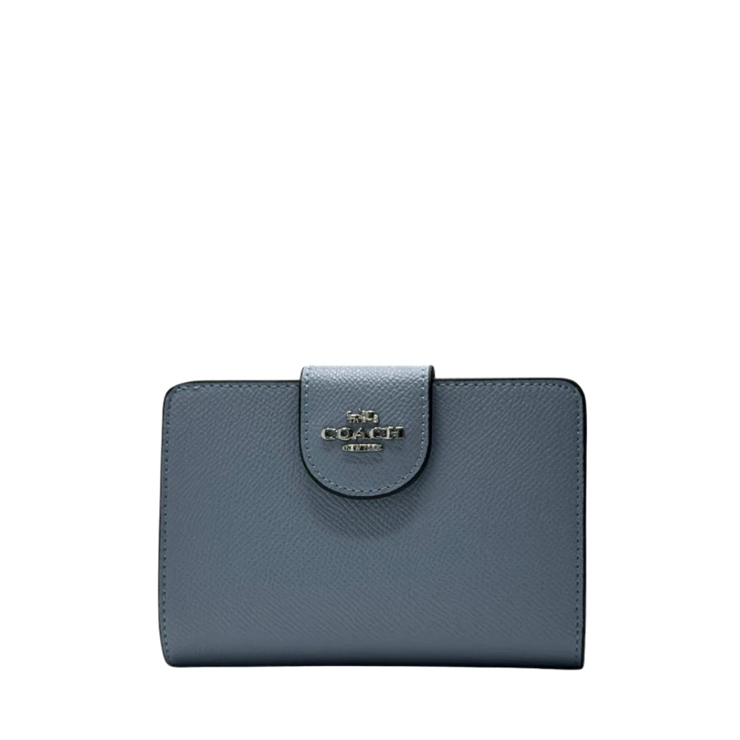 Coach Medium Corner Zip Wallet in Crossgrain Leather Light Blue - C6390