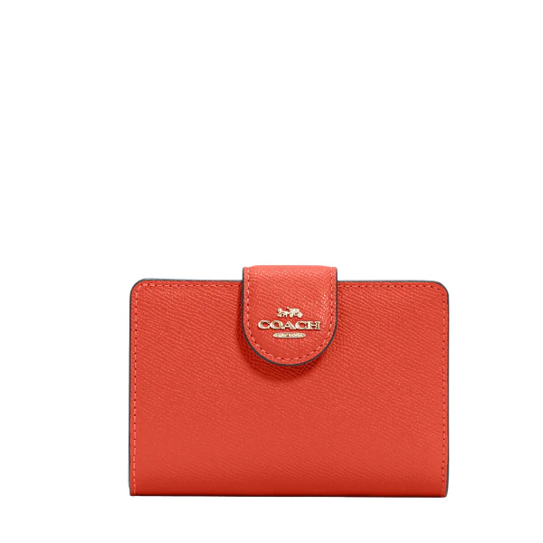 Coach Medium Corner Zip Wallet in Crossgrain Leather Orange - CR791