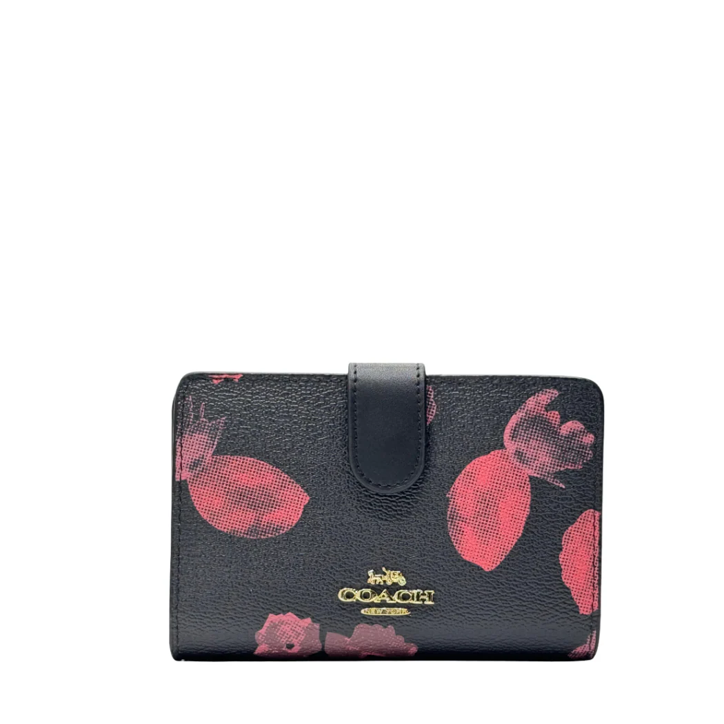 Coach Medium Corner Zip Wallet in Printed Coated Canvas Black/Wine - F39127