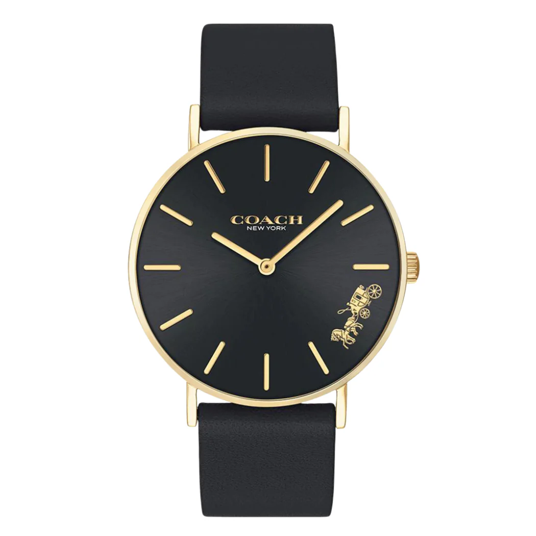 Coach Perry Black Leather Strap Black Dial Quartz Watch for Ladies - 14503333