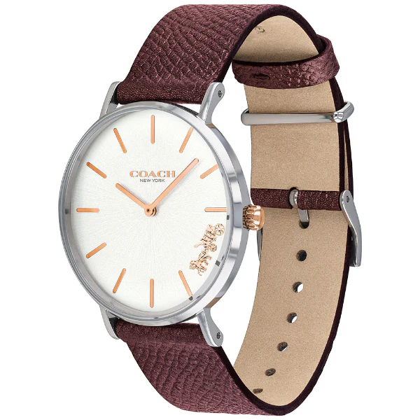 Coach Perry Burgundy Leather Strap Silver Dial Quartz Watch for Ladies - 14503154 - Image 2