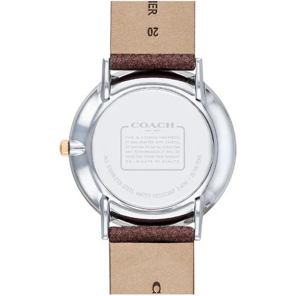 Coach Perry Burgundy Leather Strap Silver Dial Quartz Watch for Ladies - 14503154 - Image 3