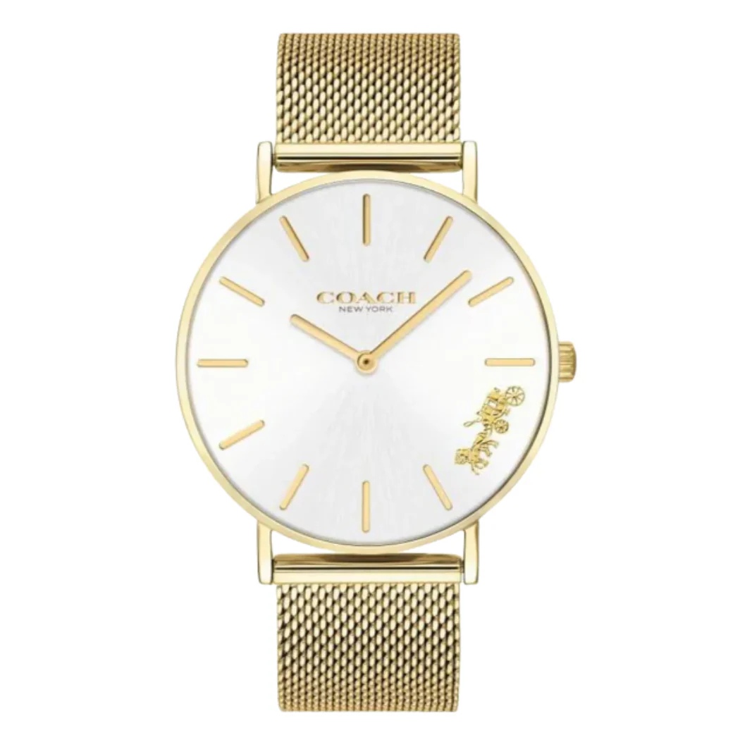 Coach Perry Gold Mesh Bracelet Silver Dial Quartz Watch for Ladies - 14503125