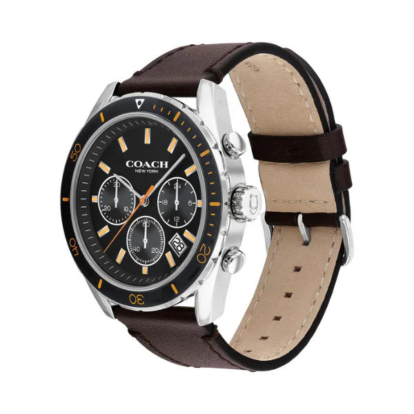 Coach Preston Brown Leather Strap Black Dial Chronograph Quartz Watch for Gents - 14602514 - Image 2