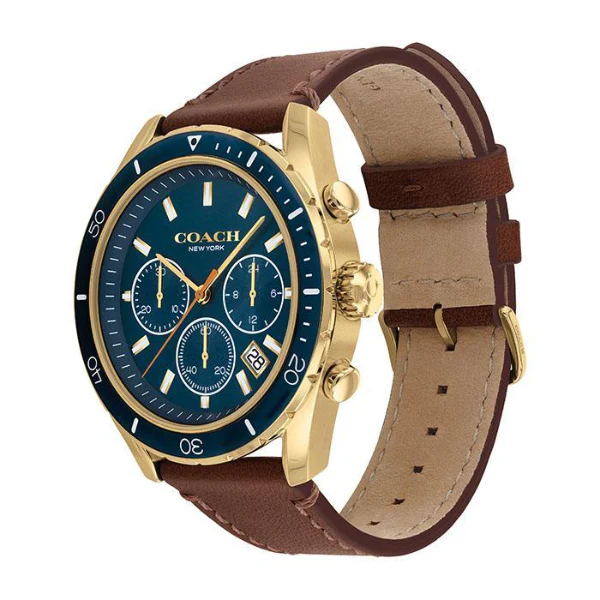 Coach Preston Brown Leather Strap Blue Dial Chronograph Quartz Watch for Gents - 14602513 - Image 2