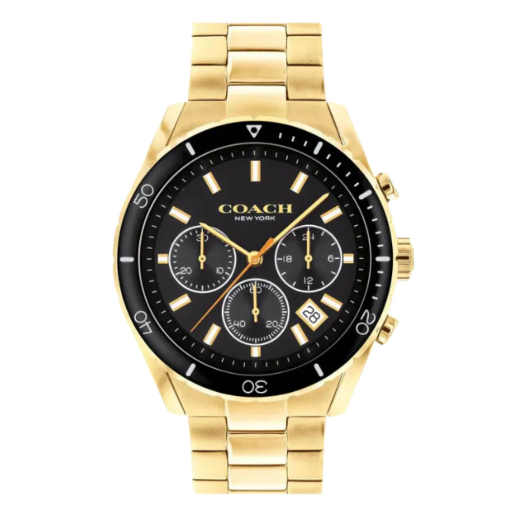 Coach Preston Gold Stainless Steel Black Dial Chronograph Quartz Watch for Gents - 14602517