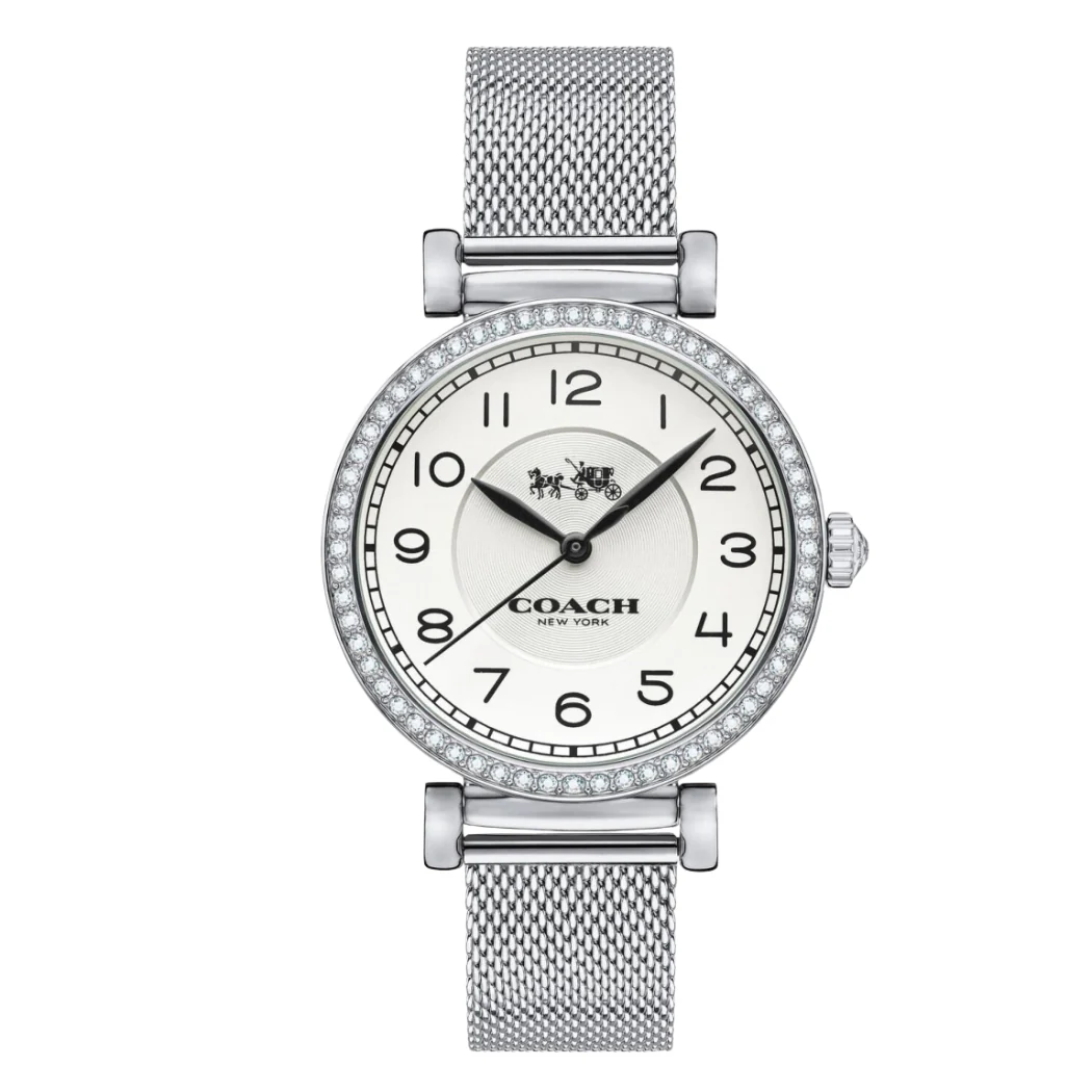 Coach Silver Mesh Bracelet White Dial Quartz Watch for Ladies - 14502651