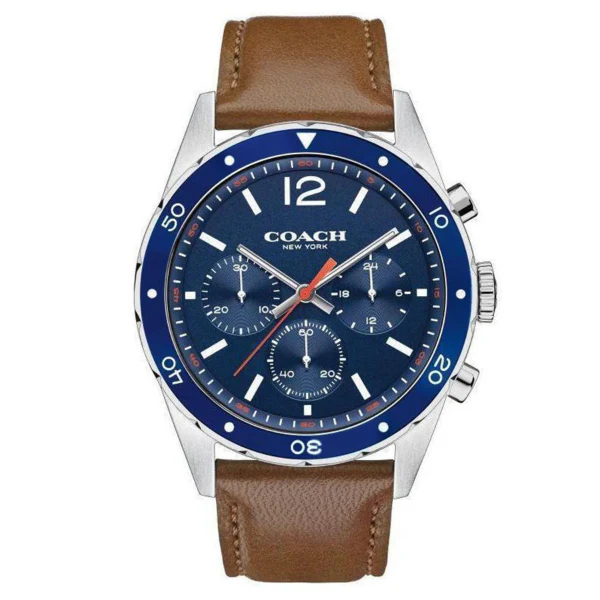 Coach Sullivan Brown Leather Strap Blue Dial Chronograph Quartz Watch for Gents - 14602038 - Image 2