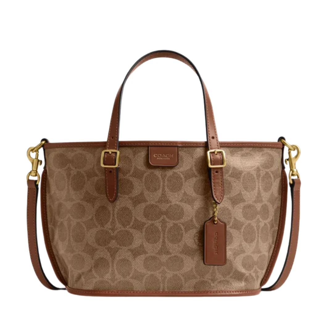 Coach Taxi Tote Bag 21 In Signature Canvas Light Brown - CCD94