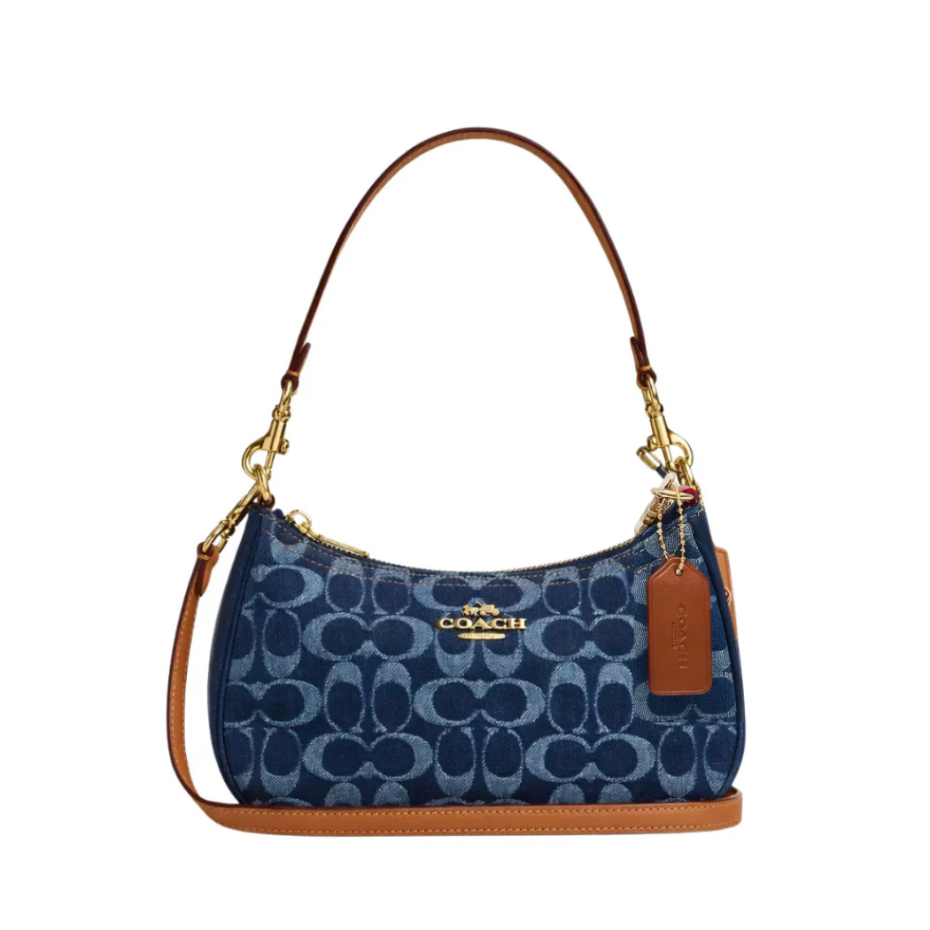 Coach Teri Shoulder Bag Denim Canvas & Leather Trim - CAF82