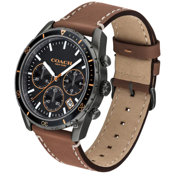 Coach Thompson Brown Leather Strap Black Dial Chronograph Quartz Watch for Gents - 14602410 - Image 3