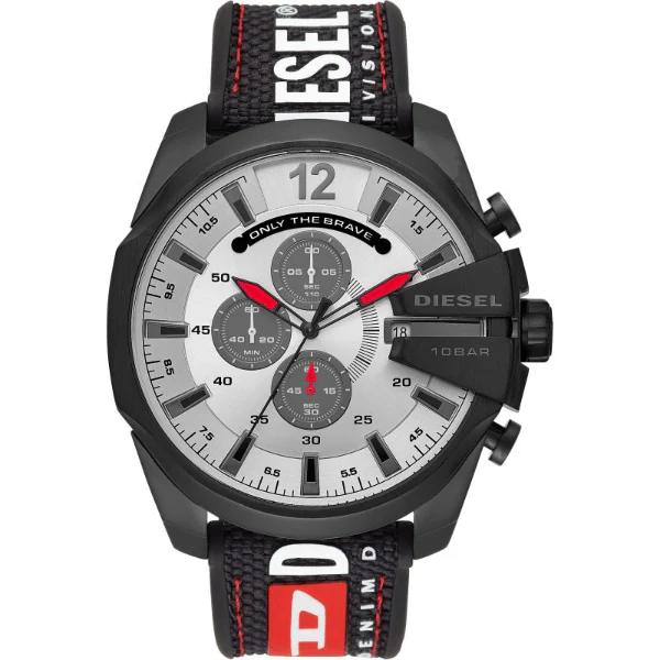 Diesel Mega Chief Black Silicone Strap Strap White Dial Chronograph Quartz Watch for Gents - DZ4512