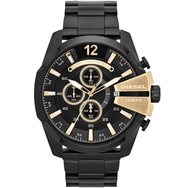Diesel Mega Chief Black Stainless Steel Black Dial Chronograph Quartz Watch for Gents - DZ4338