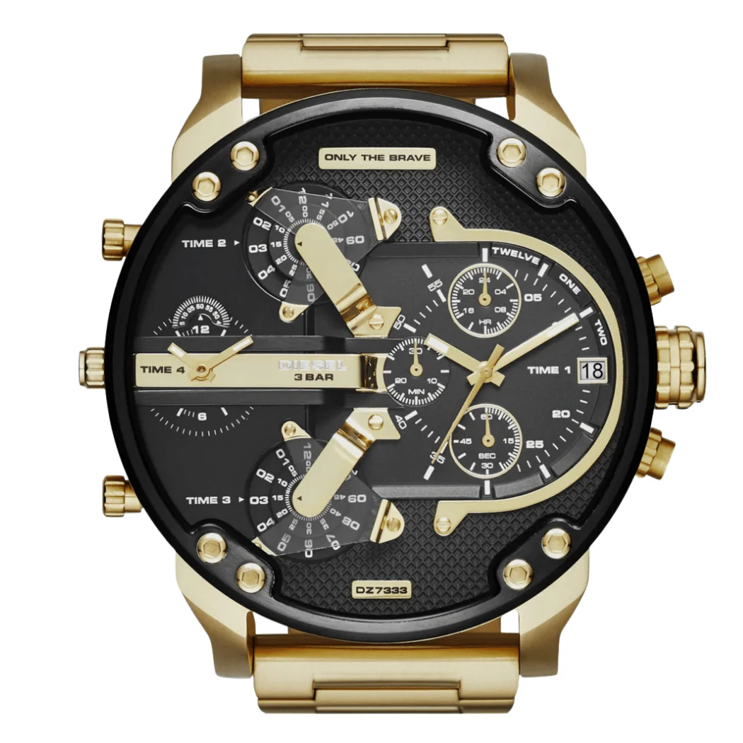 Diesel Mr Daddy 2.0 Gold Stainless Steel Black Dial Chronograph Quartz Watch for Gents - DZ7333